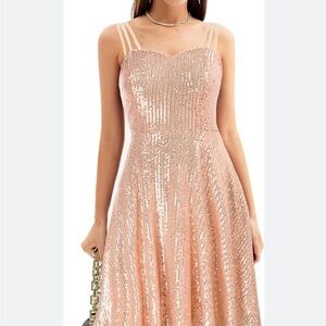 Grace Karin Strapless Sequin Dress in Pink